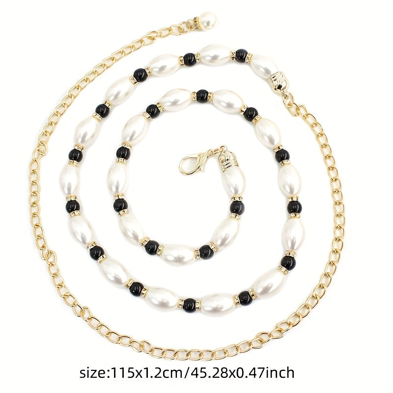 Faux Pearl Chain Belt Metal Waistband Women Dress Girdle