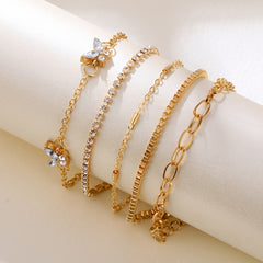 Golden Chain Butterfly Rhinestone Bracelet Set