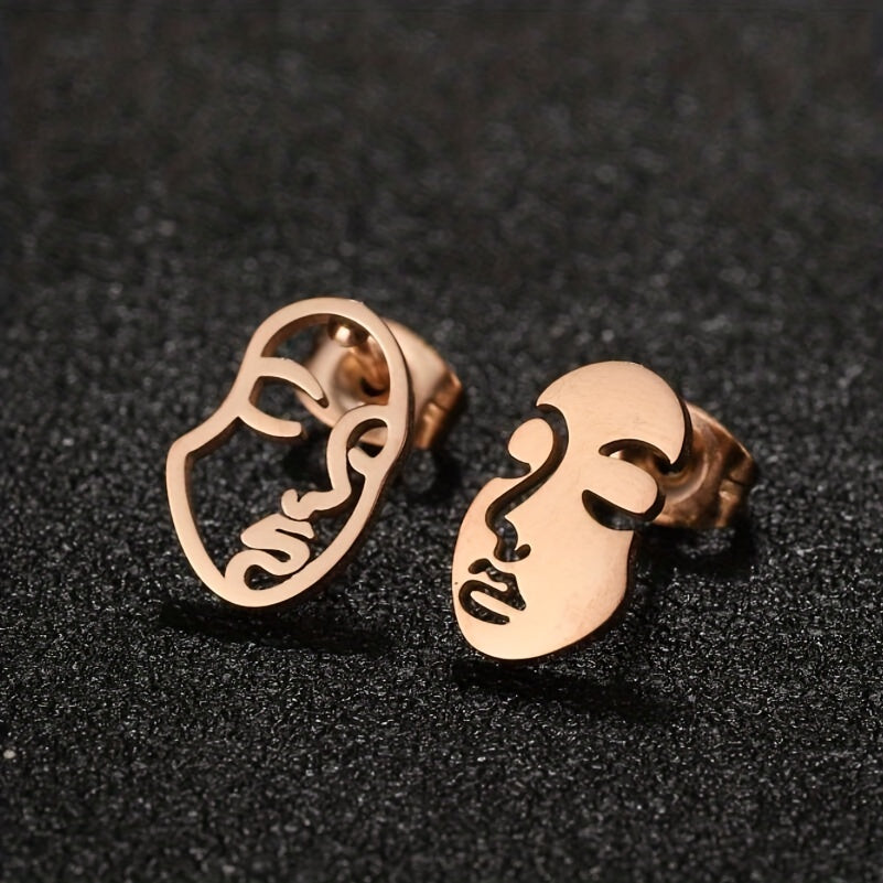 Hollow Face Stud Earrings Funny Artistic Face Stainless Steel Jewelry