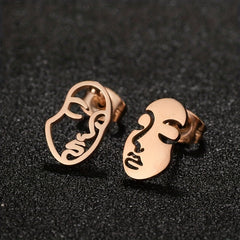 Hollow Face Stud Earrings Funny Artistic Face Stainless Steel Jewelry