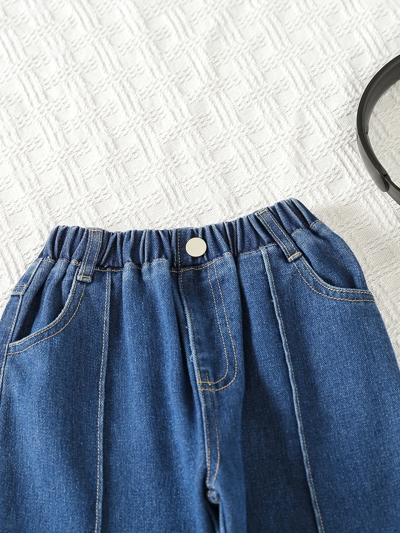 Girls Wide Leg Jeans Denim Trousers Elastic Waist