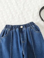 Girls Wide Leg Jeans Denim Trousers Elastic Waist