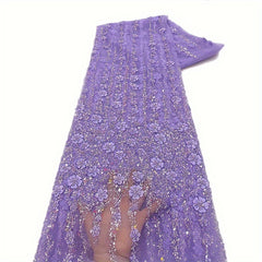 Golden African Organza Lace Fabric High French Beads Lace Sequins Tulle Lace Fab