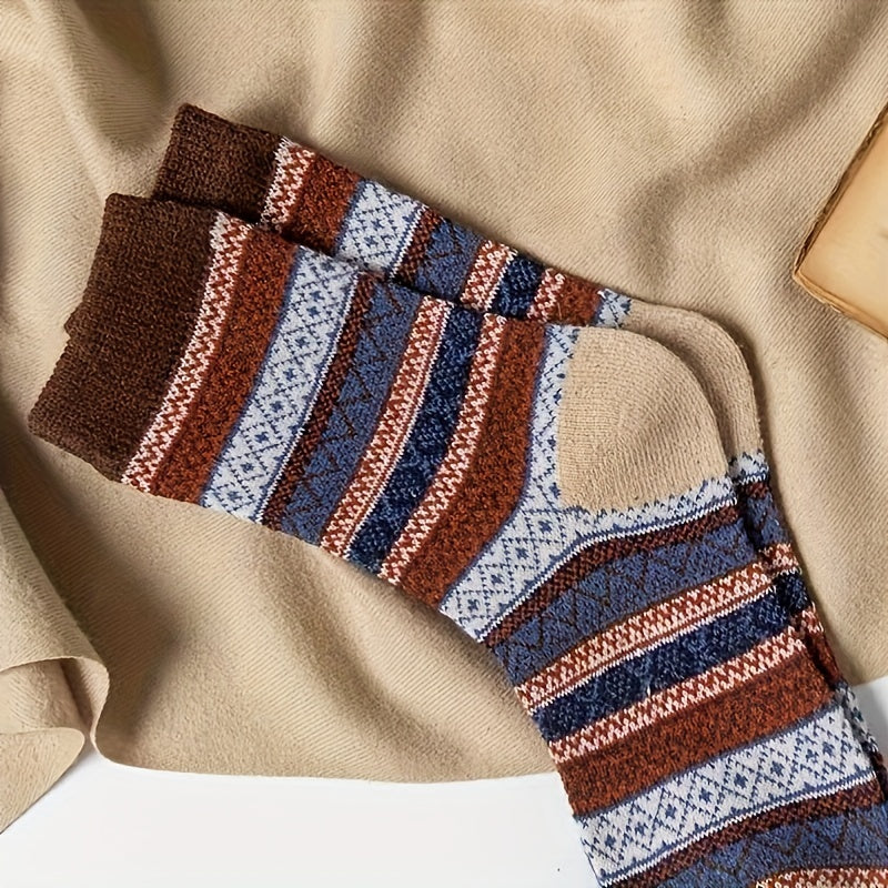 5 Pairs Geometric Pattern Warm Mid Tube Socks Women's Stockings