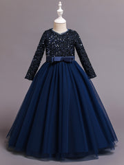 Girls Long Sleeve Tulle Sequined Ball Gown Dress