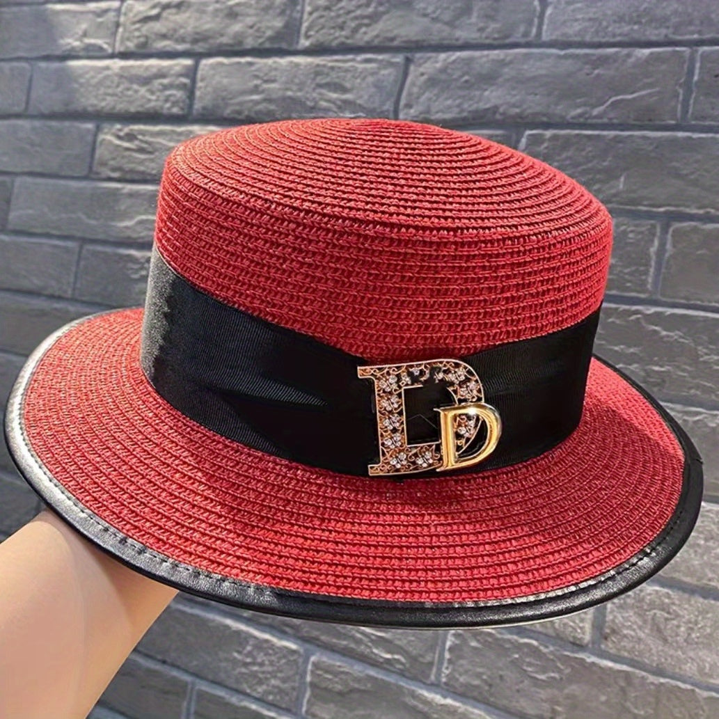 Vintage Flat Top Trilby Fedora Cap Women Sunscreen Straw Hats