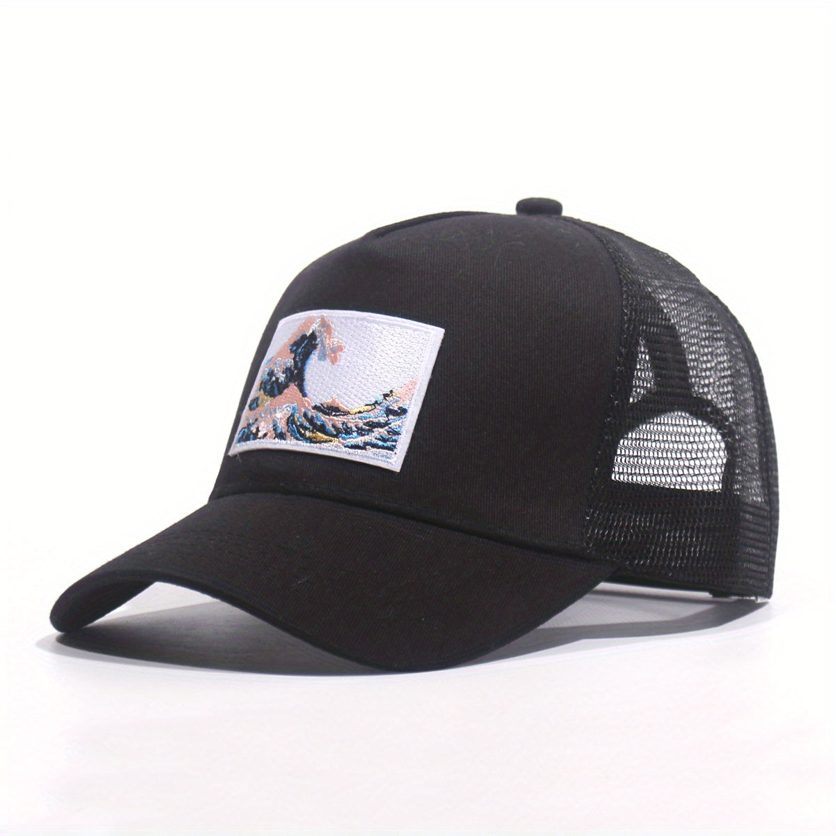 Wave Embroidery Patch Trucker Hat Mesh Baseball Cap Unisex Adjustable