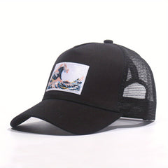 Wave Embroidery Patch Trucker Hat Mesh Baseball Cap Unisex Adjustable