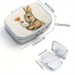 Floral Bunny Pill Organizer Metal Medicine Box Travel Pocket Sized