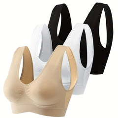 3pcs Seamless Small Pleats Sports Bras Comfort Wireless Vest Intimates