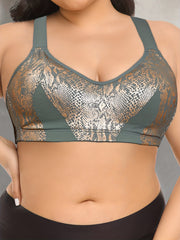  Snake Skin Print V Neck Full Coverage Fitness Bra