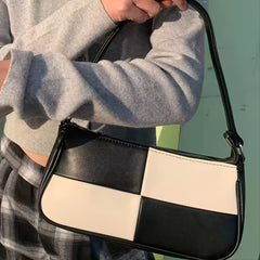 Colorblock Baguette Shoulder Bag Retro Classic Clutch Purse