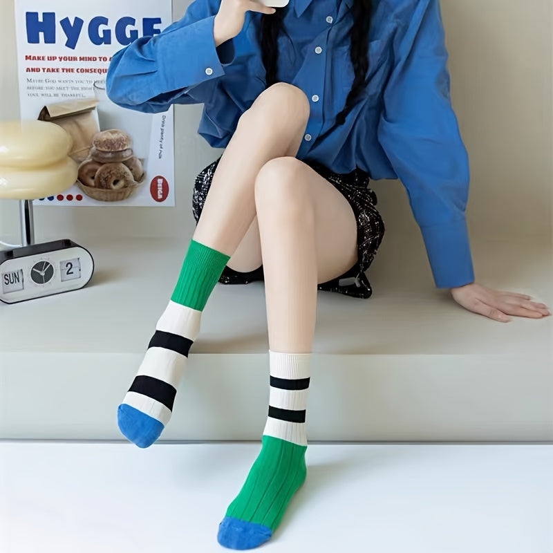 Striped Colorblock Socks Mid Tube Stockings