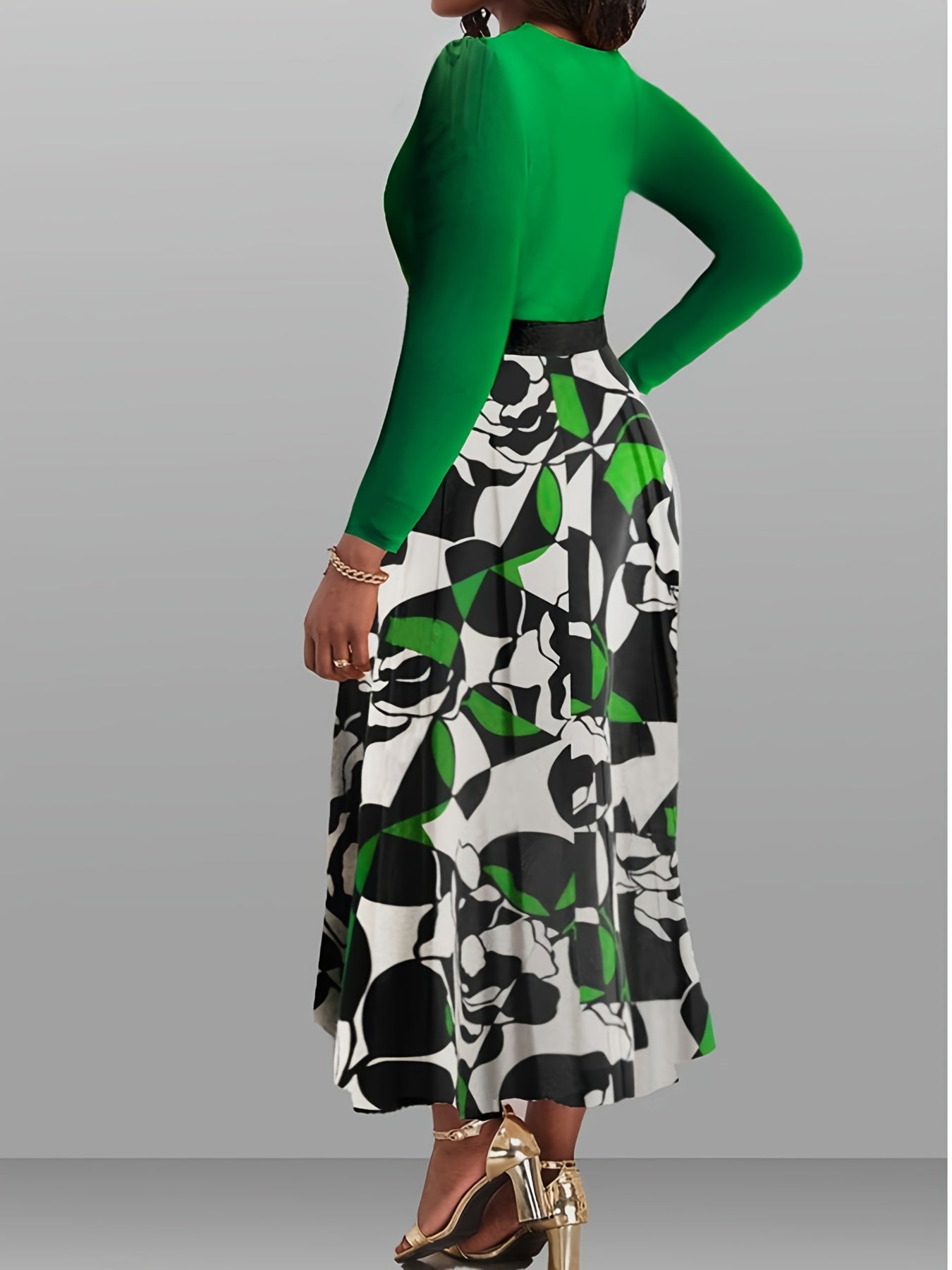  Colorblock Floral Maxi Dress