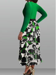  Colorblock Floral Maxi Dress