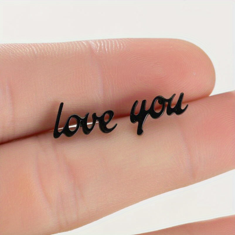 2pcs Men's Stainless Steel Love You Stud Earrings
