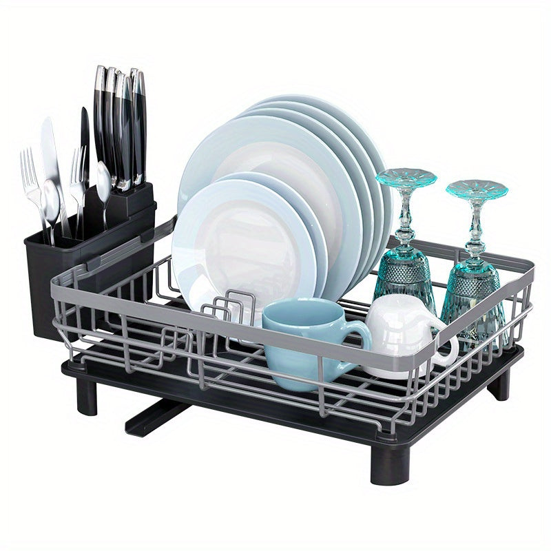 Kitchen Dish Drain Rack With Drainboard and Utensil Holder