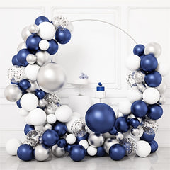 Silvery Balloon Wreath Set Navy And Silvery Confetti Balloon Arch
