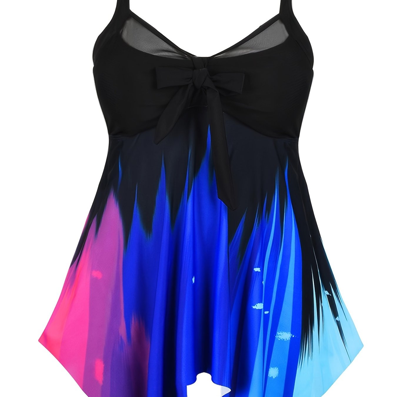  Ombre Print Tankini Set with Mesh Contrast
