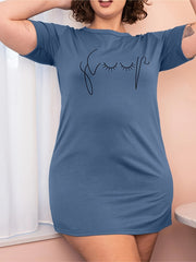  Abstract Face Print Short Sleeve Tee Sleep Dress
