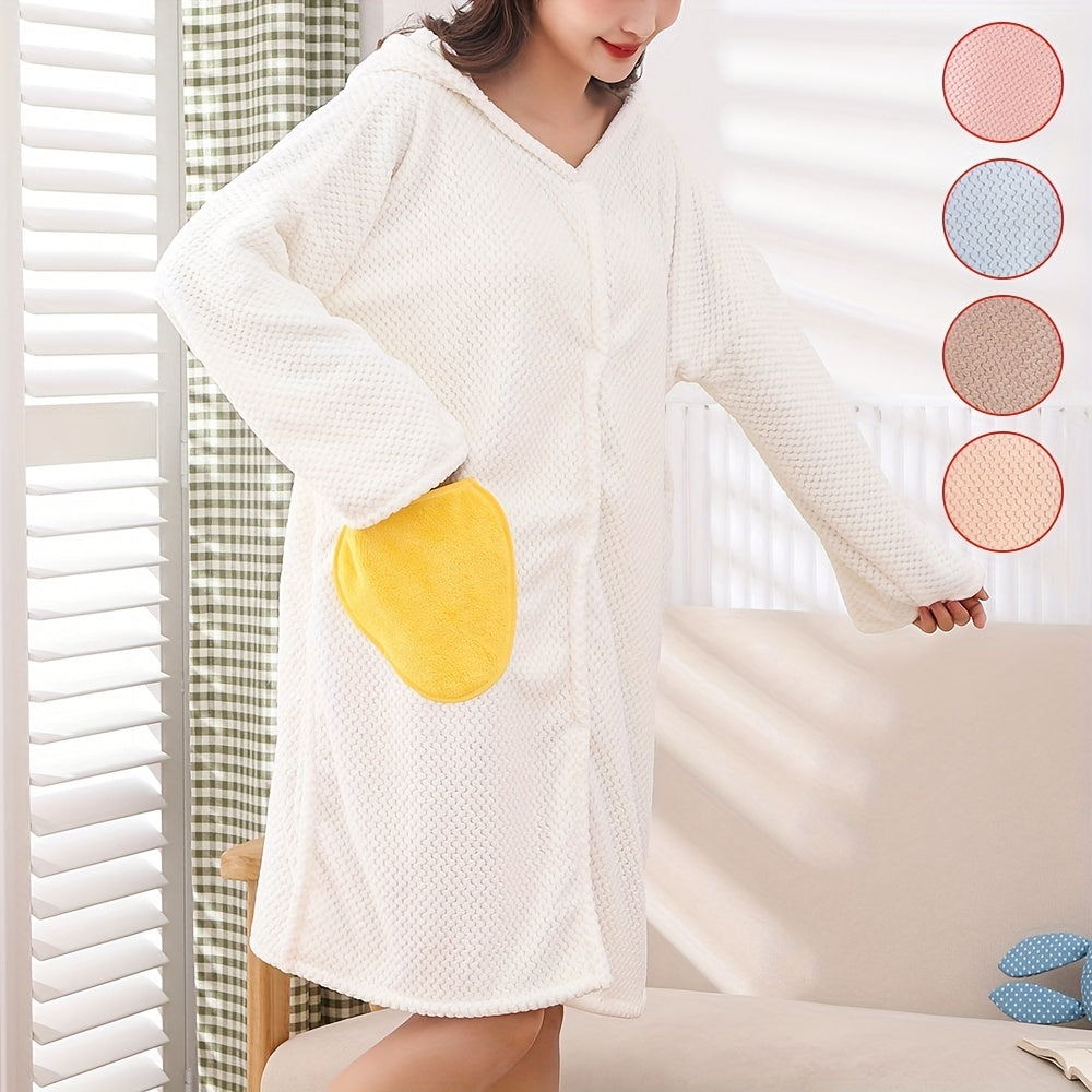 Women's Hooded Bathrobe with Towel for Shower and Spa