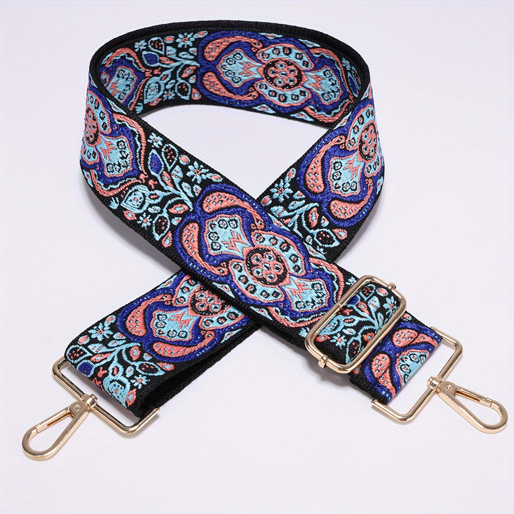 Embroidery Pattern Adjustable Strap Wide Nylon Handbag Belt