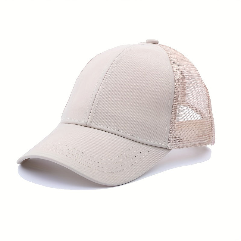 Solid Ponytail Trucker Hat Mesh Breathable Baseball Cap