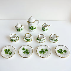 Miniature Tea Set for Dollhouse Decor, Tiny Cups & Teapot, Garden Scenes