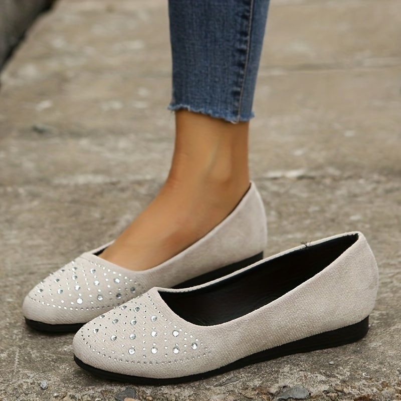 Women's Rhinestone Slip On Flat Shoes Soft Sole Casual Flats