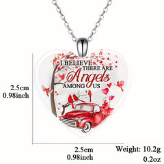 Red Bird & Car Love Heart Crystal Pendant Necklace for Women