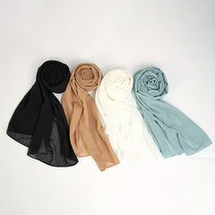 4pcs Chiffon Scarf Solid Hijab Thin Breathable Shawl Women Casual Headscarf