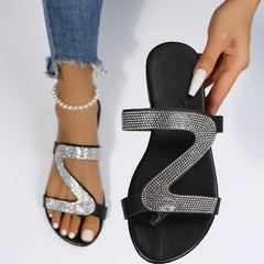 Women's Rhinestone Slide Sandals Bohemian Flatform Shoes