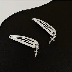 2pcs Heart & Cross Decor Hair Clip Metal Snap Clip Y2K Non Slip Hollow