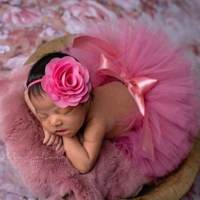 Hot Pink Tutu & Flower Headband Set for Newborns & Toddlers
