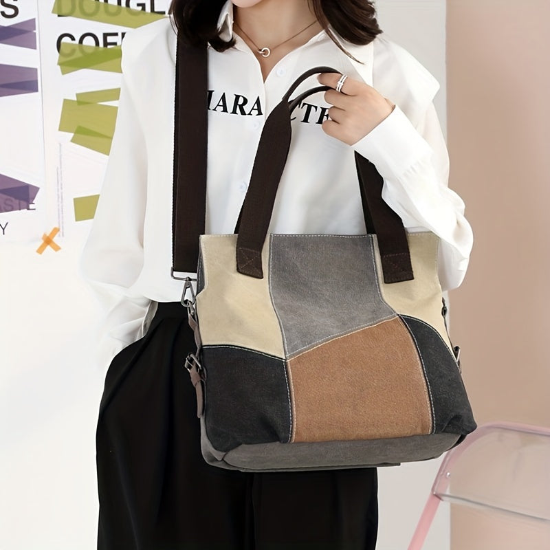 Stain Resistant Block Tote Bag Large Capacity Durable Shoulder Bag