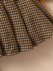 Girl's Preppy Style Turtleneck Top & Houndstooth Skirt Set
