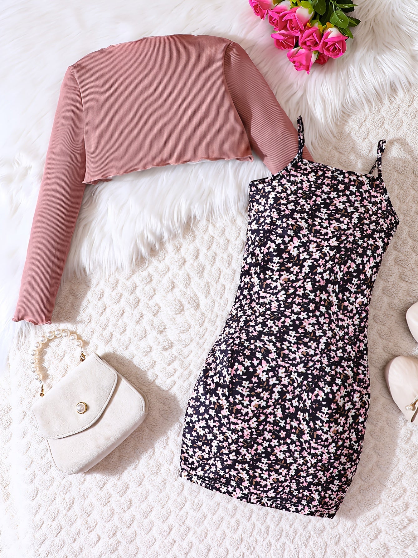 Girl's Floral Sundress & Ribbed Cardigan Set for Spring