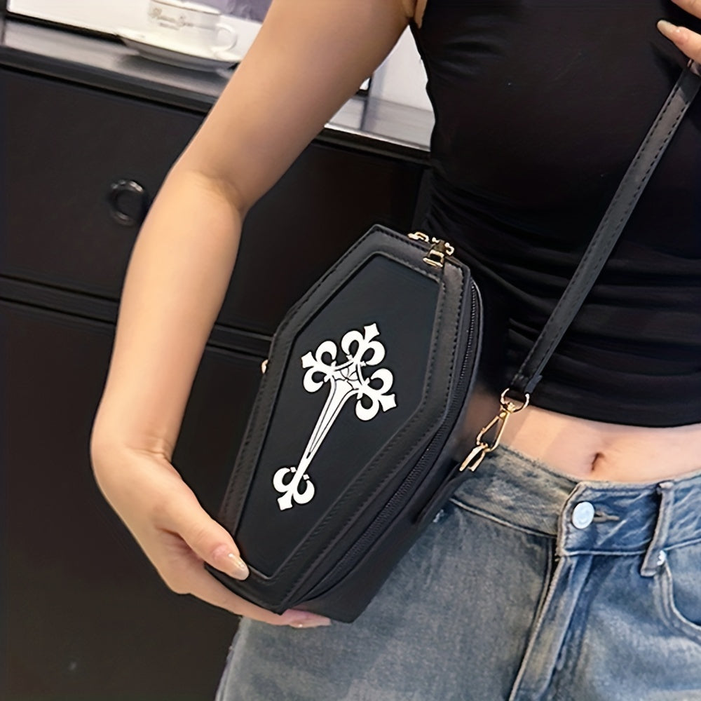 Gothic Coffin Shaped Crossbody Bag for Halloween