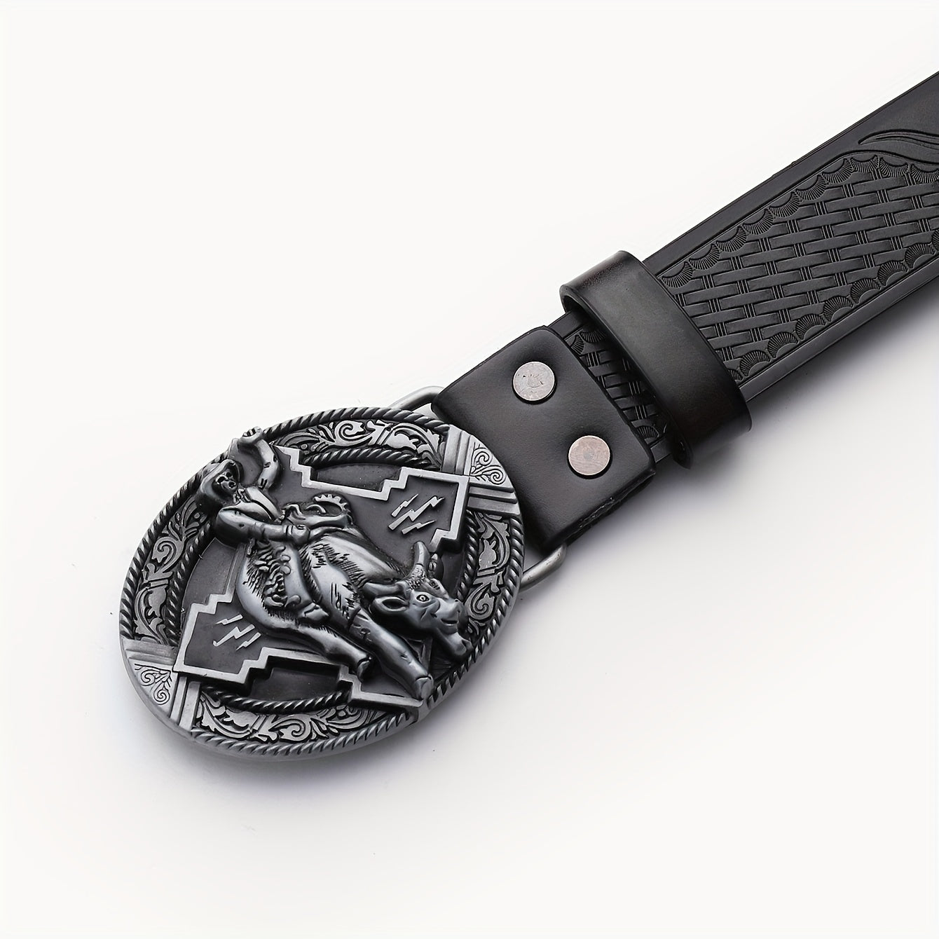 Embossed Leather Belt Retro Casual Western Cowboy Belt for Men