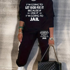  Slogan Fleece Sweatshirt & Jogger Set