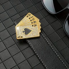 Poker Golden Buckle Belt Hip Hop Leather Belt Men