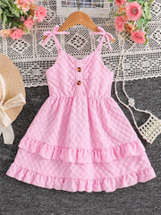 Girls' Bowknot Spaghetti Strap Cami Dress Knee Length
