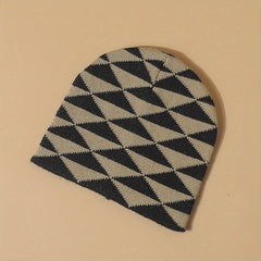 Dark Rhombic Jacquard Beanie Y2K Casual Knit Hat Elastic Skull Hat