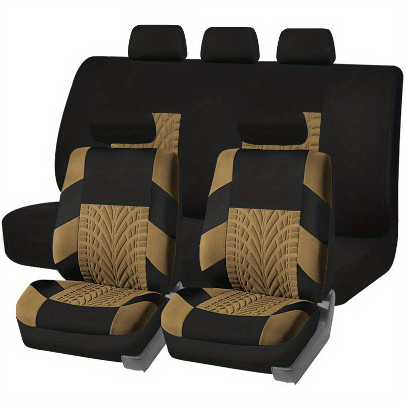 9pc Universal Car Seat Covers Set Gray Tan Red Thick Foam Cushion & Protector