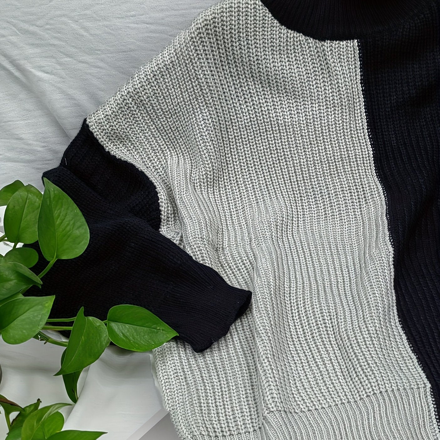  Colorblock High Neck Sweater Women's Plus Medium Stretch