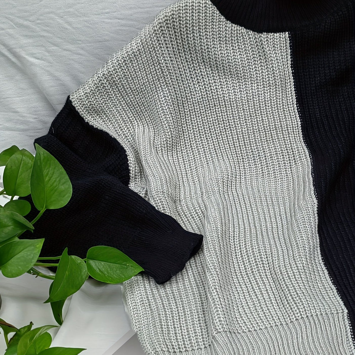  Colorblock High Neck Sweater Women's Plus Medium Stretch