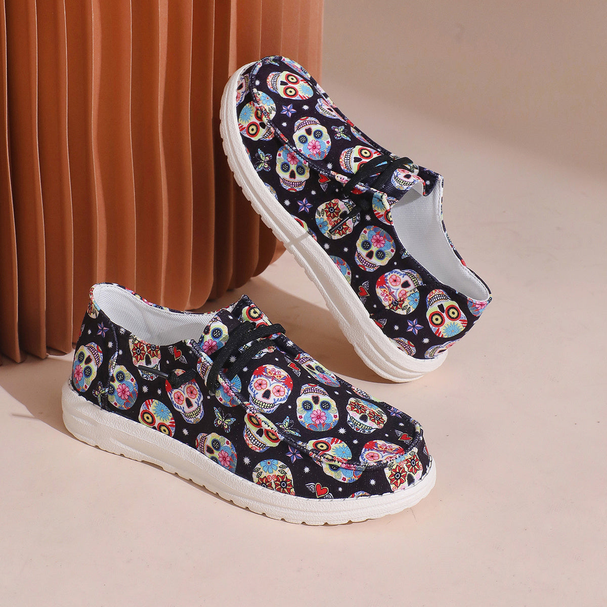 Colorful Skull Ghost Print Flat Shoes Scary Style Soft Bottom Sport Shoes