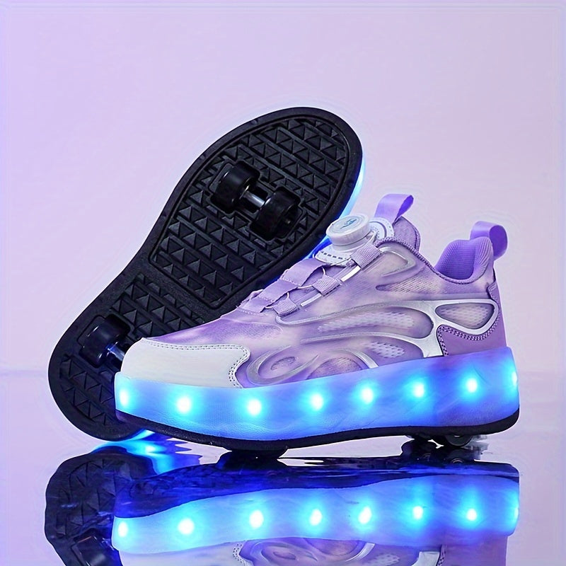 Girl's LED Light Up Roller Shoes With Rotating Buckle