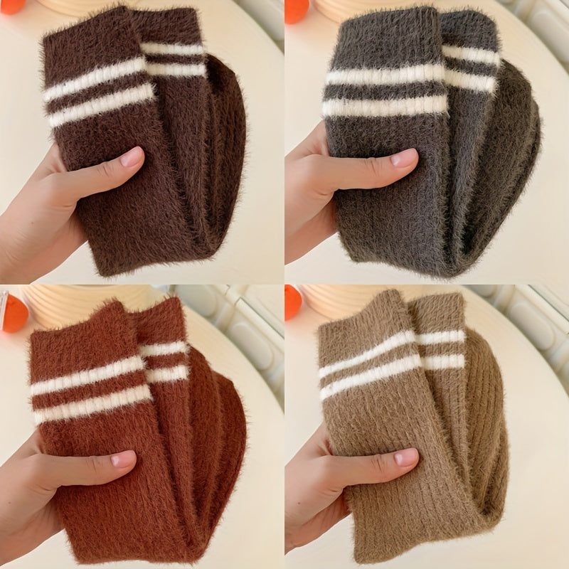 Warm Striped Fuzzy Socks - Mid Tube Women's Stockings