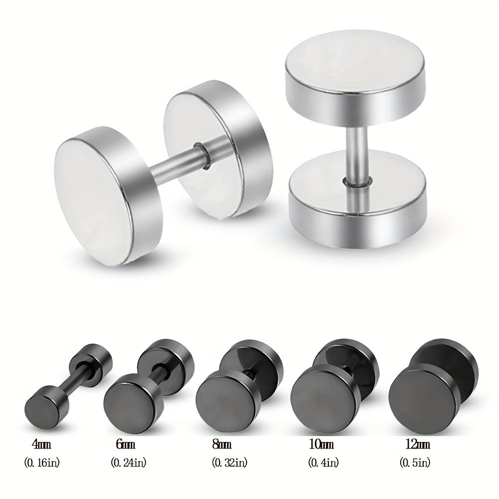 Men's Silver Round Disc Earrings 316L Stainless Steel Ear Clasps
